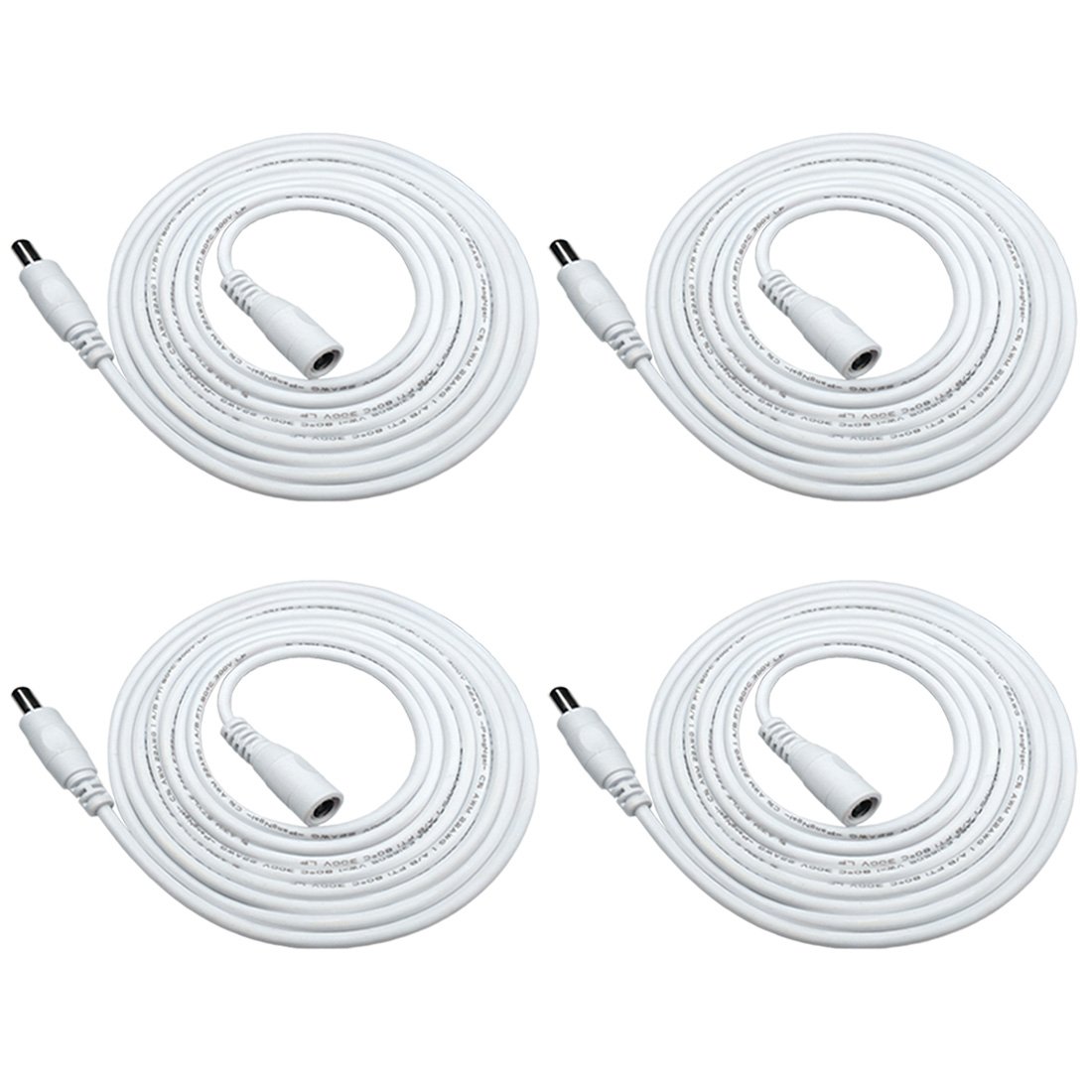 4pcs 2m/6.56Feet DC Extension Cable, 12V DC Power Adapter Plug Extension Cord 5.5mm x 2.1mm Male to Female Extension Wire for DC 12V Power Adapter, CCTV Security Camera etc. - White