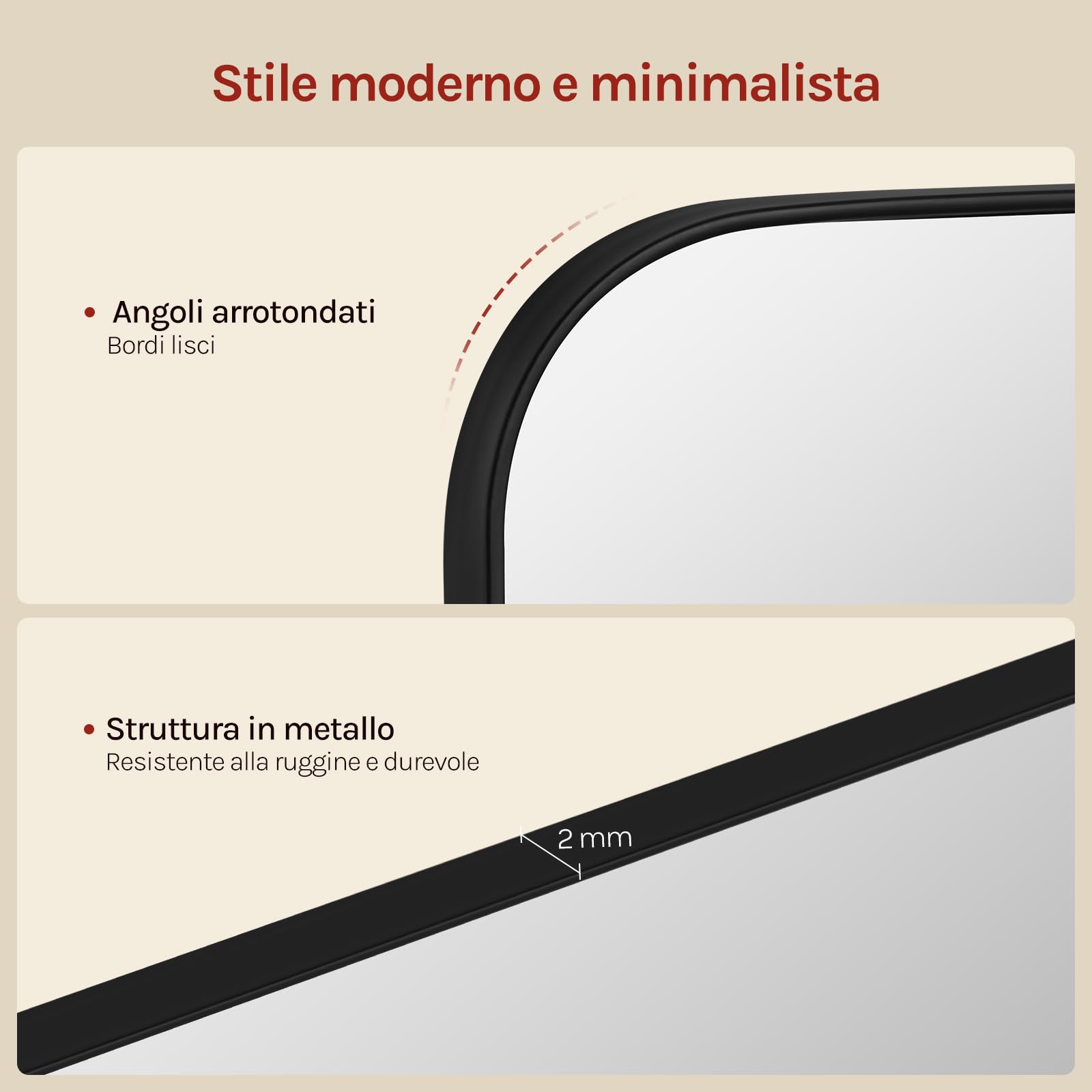 WOLTU Specchio da Parete Rettangolare 50x70 cm, Specchio Bagno Moderno con Pellicola Antischeggia, Cornice in Metallo Nero, Orizzontale e Verticale, per Soggiorno, Camera da Letto, Corridoio