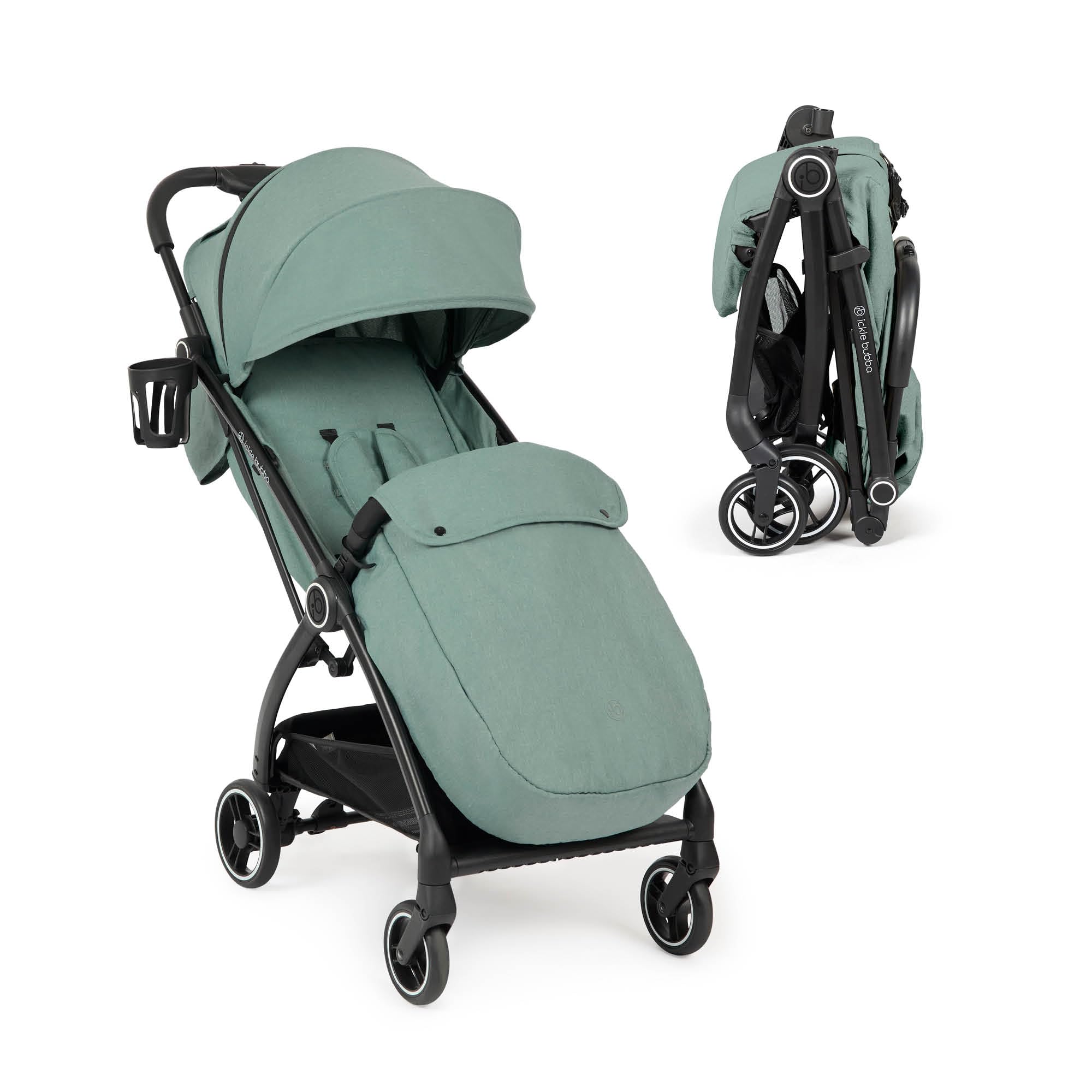 – Ickle Bubba Aries Max Autofold Stroller - Feather-Light Design, Multi-Position Recline, Handy Auto-Fold Mechanism, Large Seat from Birth to 22kg with Footwarmer and Cup Holder (Sage Green)