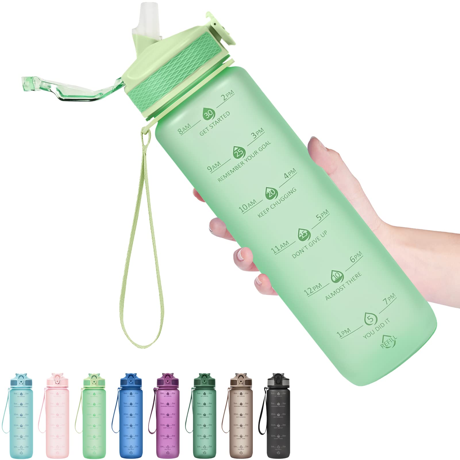 Photo 1 of Hyeta 32oz Water Bottles with Straw - Stay Motivated and Hydrated with Convenient Times to Drink Markings, Durable, Leak-proof