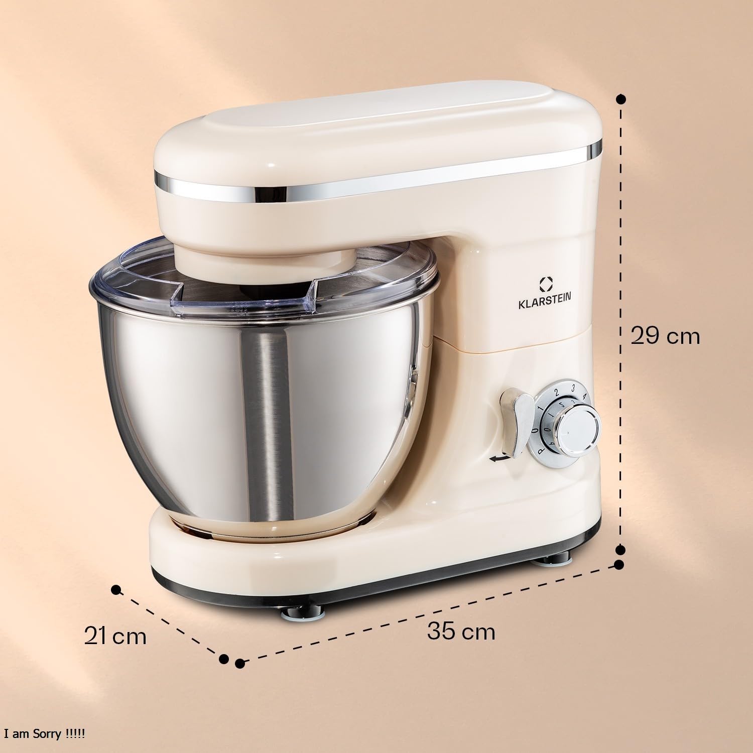 Klarstein Bella Küchenmaschine - Knetmaschine mit 6 Geschwindigkeitsstufen, Rührmaschne aus Edelstahl, Pulsfunktion, planetarischen Rührsystem, 3 Rühraufsätze, 1200 W Leistung, creme