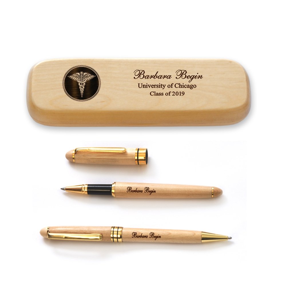 Personalized Solid Maple Wood Graduation Pen Set