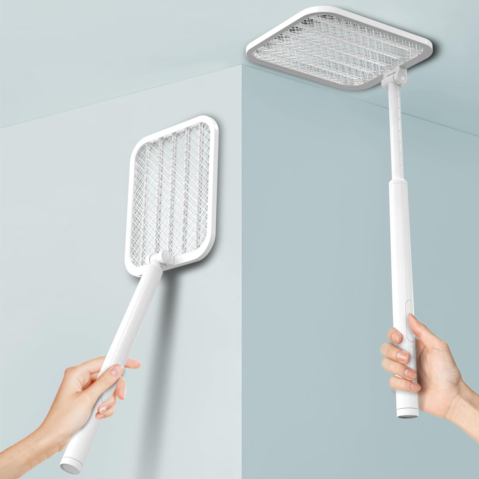 CostarMatter Foldable Electric Mosquito Bat - UV Purple Light, Rechargeable Handheld Extendable Electric Fly Swatter Up to 78CM, 1200mAh Auto Mode Mosquito Killer Lamp, Made in India (White)