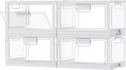 Vtopmart Paquete de 4 contenedores de almacenamiento apilables de 24 cuartos de galón con tapas, organizador de armario plegable transparente con