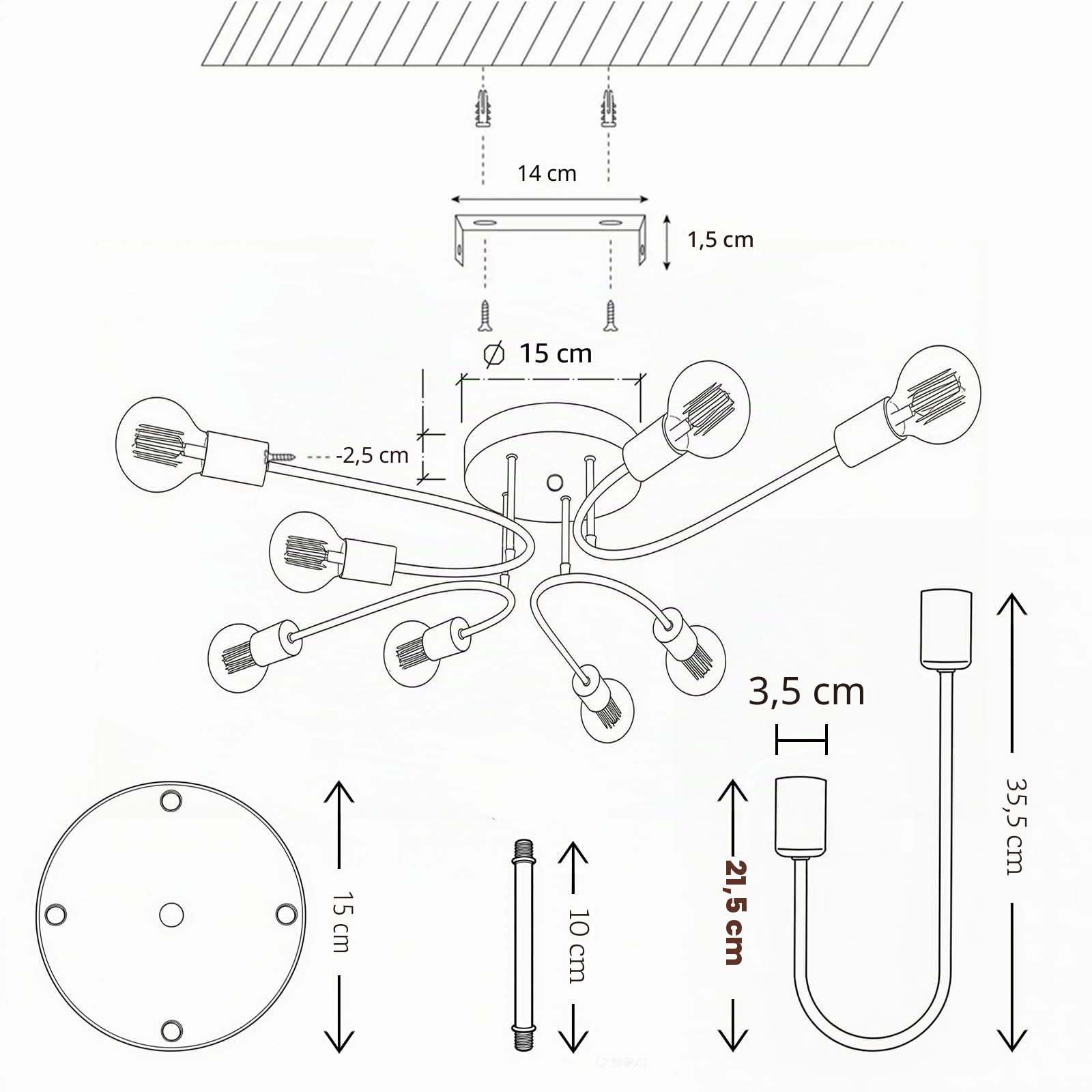 Lámparas de Techo,8 Luces Lámparas de Techo industriales Blanco | Plafon Sputnik E27,Lámparas de Techo Retro,Lámpara de Araña para Dormitorio, Sala de Estar, Cocina, Comedor(Sin Bombilla)