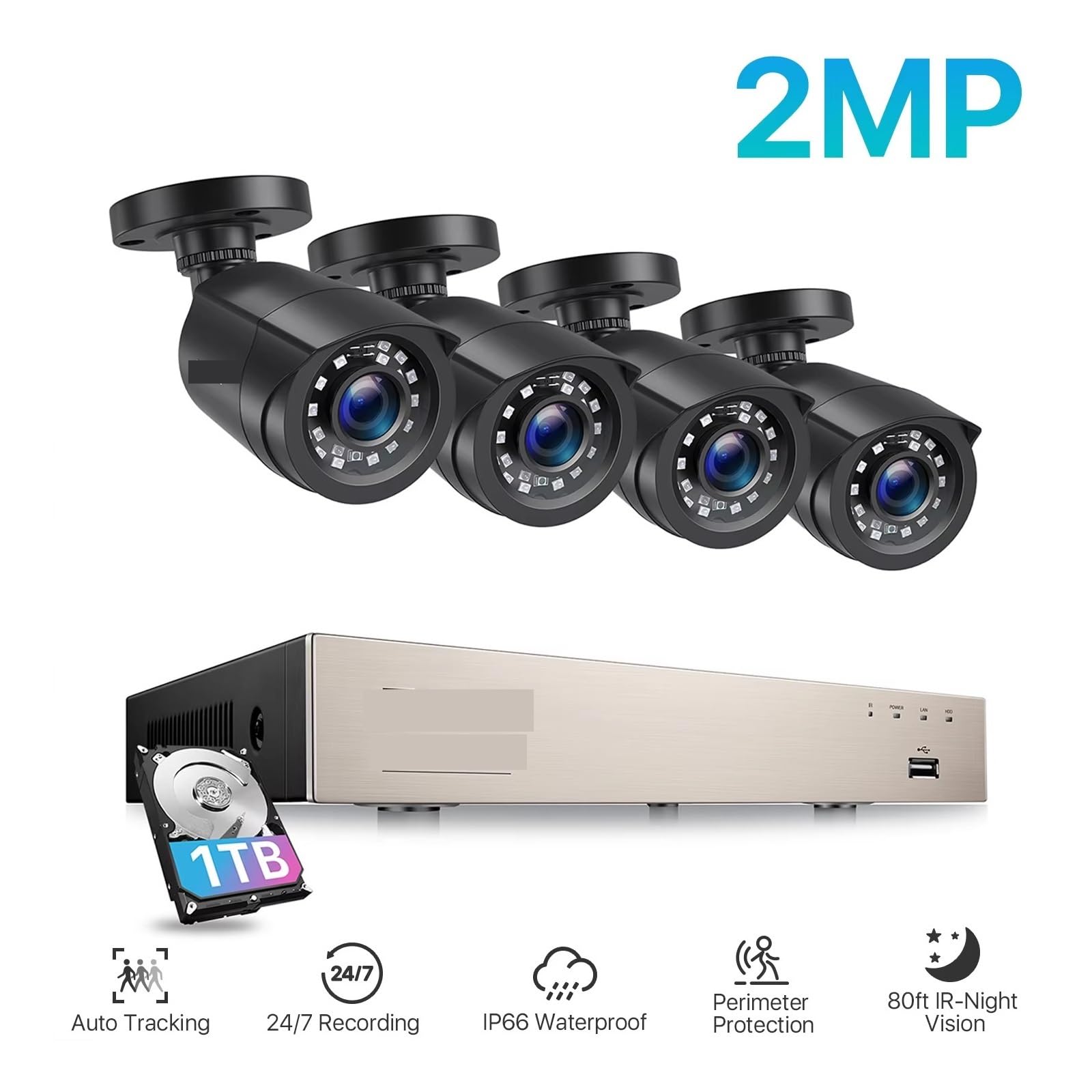 Un Ensemble DVR Filaire 1080P supplémentaire est Disponible.(2T,8CH DVR x 4 Cameras)