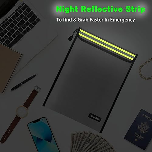 Miniatura 4 de 2 bolsas de dinero ignífugas para documentos de 15 x 11 pulgadas, bolsa segura de viaje para oficina en casa, bolsa de almacenamiento segura con