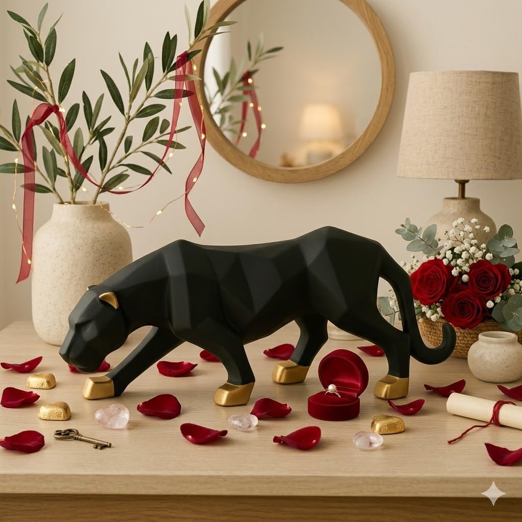 Black & Gold Panther Statue - Modern Home Decor -4