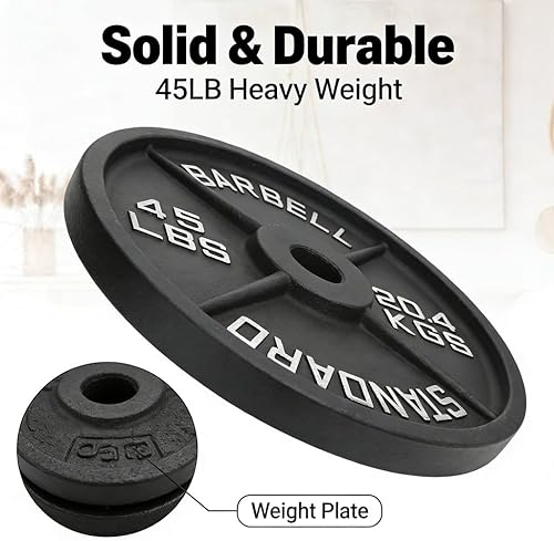 Miniatura 2 de 45LB Barbell Plate, Alloy Steel Cast Iron, 4 Design for Strength Training - High Strength, Long Lasting Durability, Ideal for Weightlifting and
