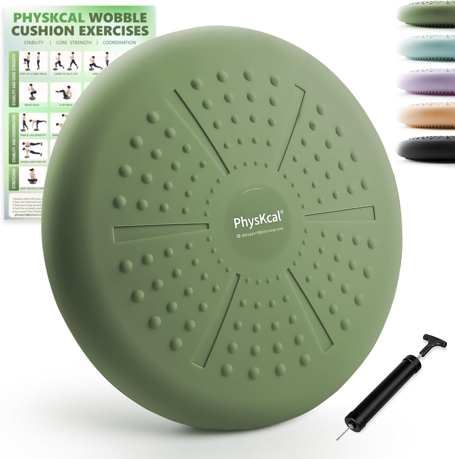 PhysKcal Wobble Disc Balance Seat, BPA-Free Wiggle Stability Cushion for Physio, Posture & Fitness, Flexible Seating, Sensory Cushion for Chair, Pump & Exercise Poster Included