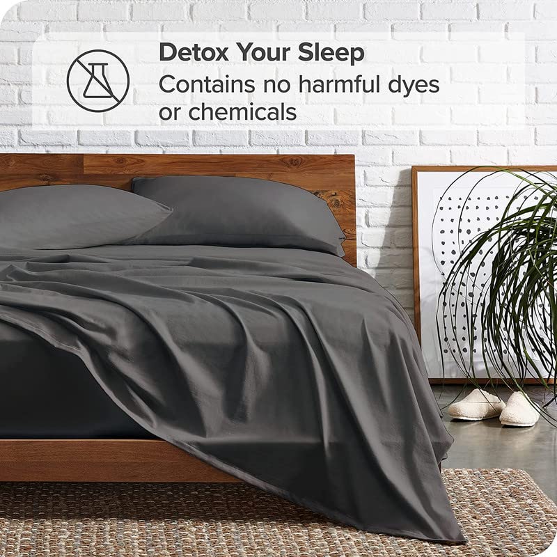 Image of Bed Sheet Single Size Cotton - Pure Egyptian Cotton Single Size BedSheet with Pillow Cover - Solid Dark Gray 600 Thread Count - Stain Resistant, Skin Friendly, Organic Cotton
