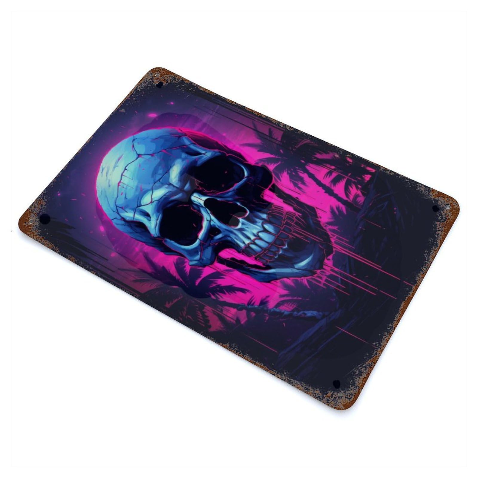 Synthwave Skull Vintage Metal Tin Sign 11.8"x7.9", Industrial Home Decor for Garage, Pub Or Kitchen
