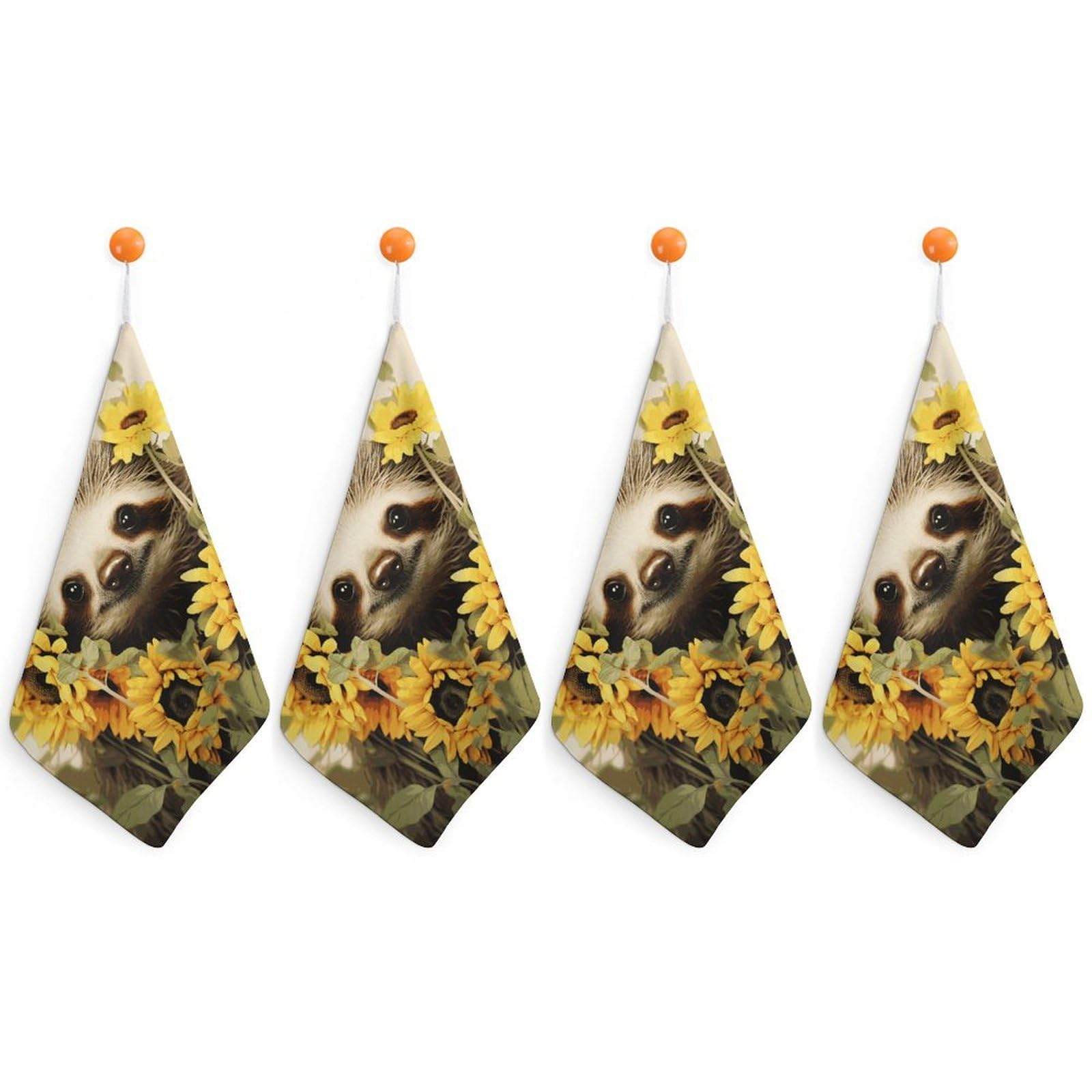 LDGSUPH Sloth Sunflower Hand Towels Fashion Hand Face Towel with Hanging Strap Absorbent Soft Decorative Towel Fade Resistant Cozy Face Cloths for Kitchen Gym Bathroom Towels 4PCS