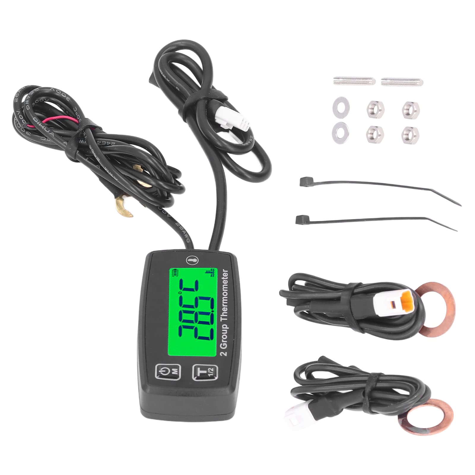Indicatore Temperatura Motore, Termometro LCD a Doppio Canale Display Digitale Misuratore Temperatura Motore IP67 Termometro Retroilluminato Verde Impermeabile per Moto Barca ATV
