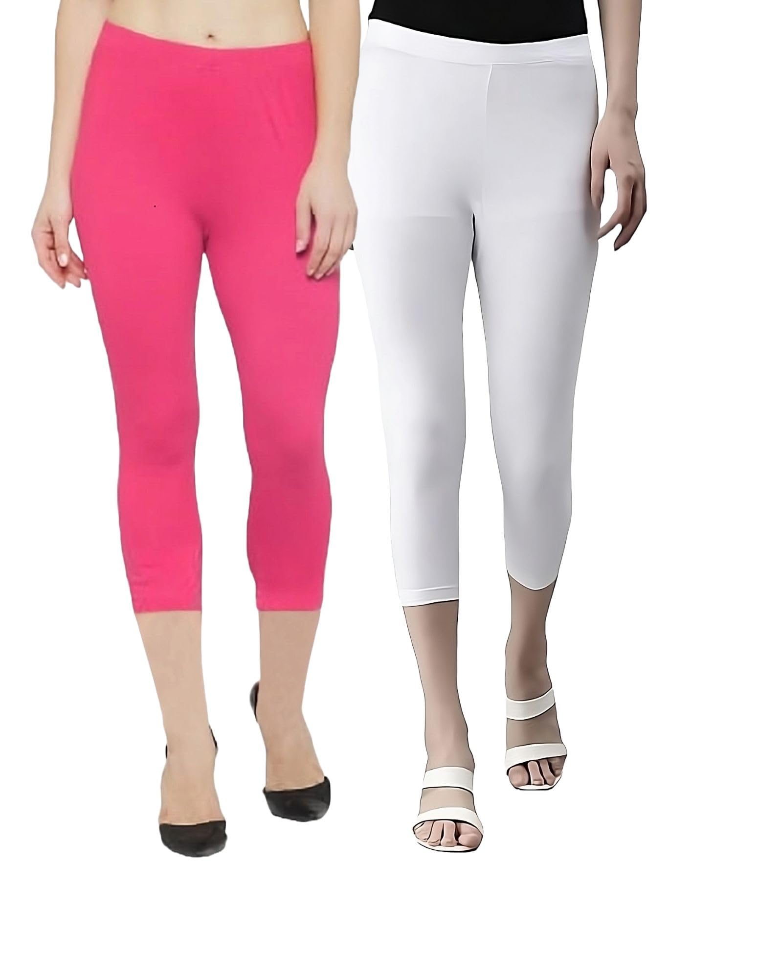 Combo of 2 Skinny Fit Stretchable Cotton Capri Leggings for Women 3/4 Pack of Calf Leggings | Three Fourth Legging Women for Gym, Running, Yoga, Workout| Size XS- 3XL |-image-44