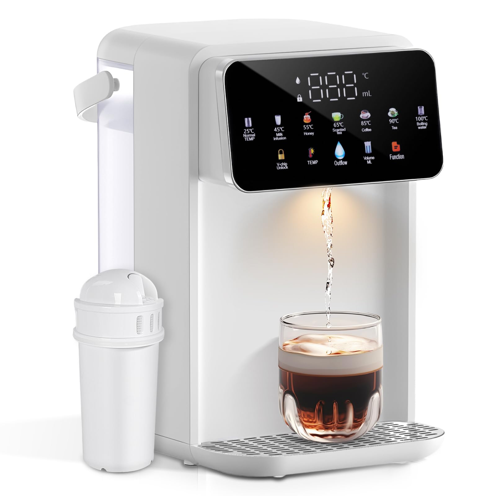 Distributeur d'eau chaude 2000W, Chauffage Rapide, 7 Réglages de Température, 8 Réglages de Volume, Écran Tactile, 3L pour cuisine bureau