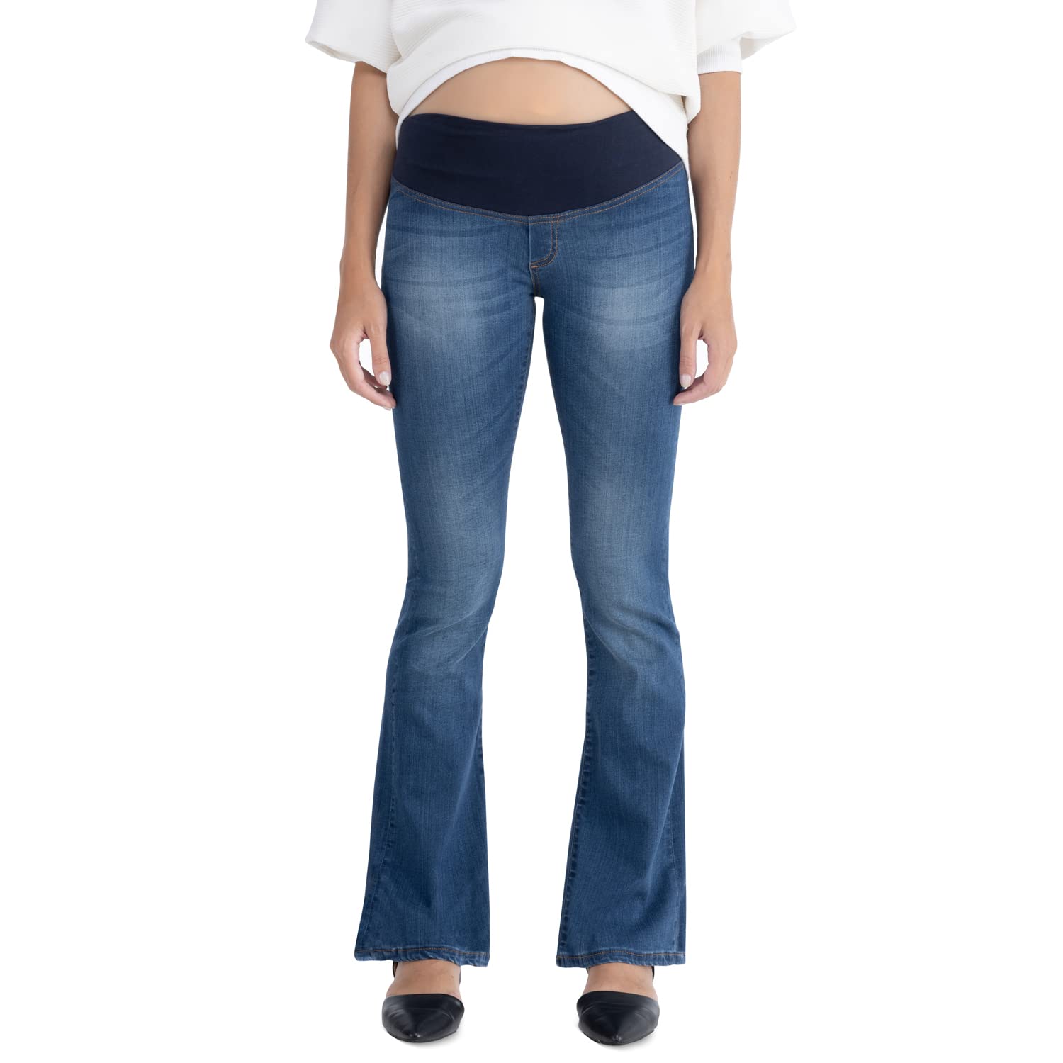 Catania - Jeans Premaman con Panciera Bassa a Zampa di Elefante, Abbigliamento per La Gravidanza - Made in Italy