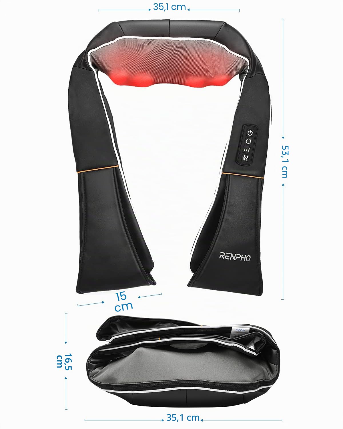 RENPHO Masseur Cervical, Appareil de Massage Shiatsu, Massage Dos et Cou Épaules avec Chauffage, 3D-rotation Vitesse Réglable, Cadeaux pour Meres Papa Femme Homme