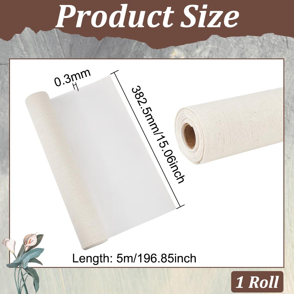 BENECREAT 5m x 38cm/5 Yards x 15 Inch Canvas Roll Linen, 27 Oz Four Primed Canvas Roll for Gesso Art, Oil Painting - Image 2