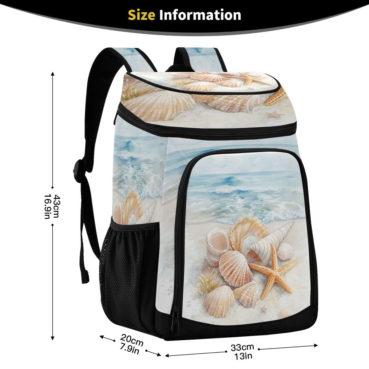 Starfish Beach Blue Cooler Backpack Leakproof Insulated Lunch Cooler Bag 30 Cans Camping Backpacks for Beach Road Trip Picnic