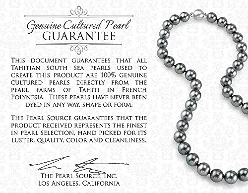 The Pearl Source Sterling Silver 11-12mm Baroque Black Tahitian South Sea Cultured Pearl Leather Necklace in 16" Choker Length for Women - Image 5