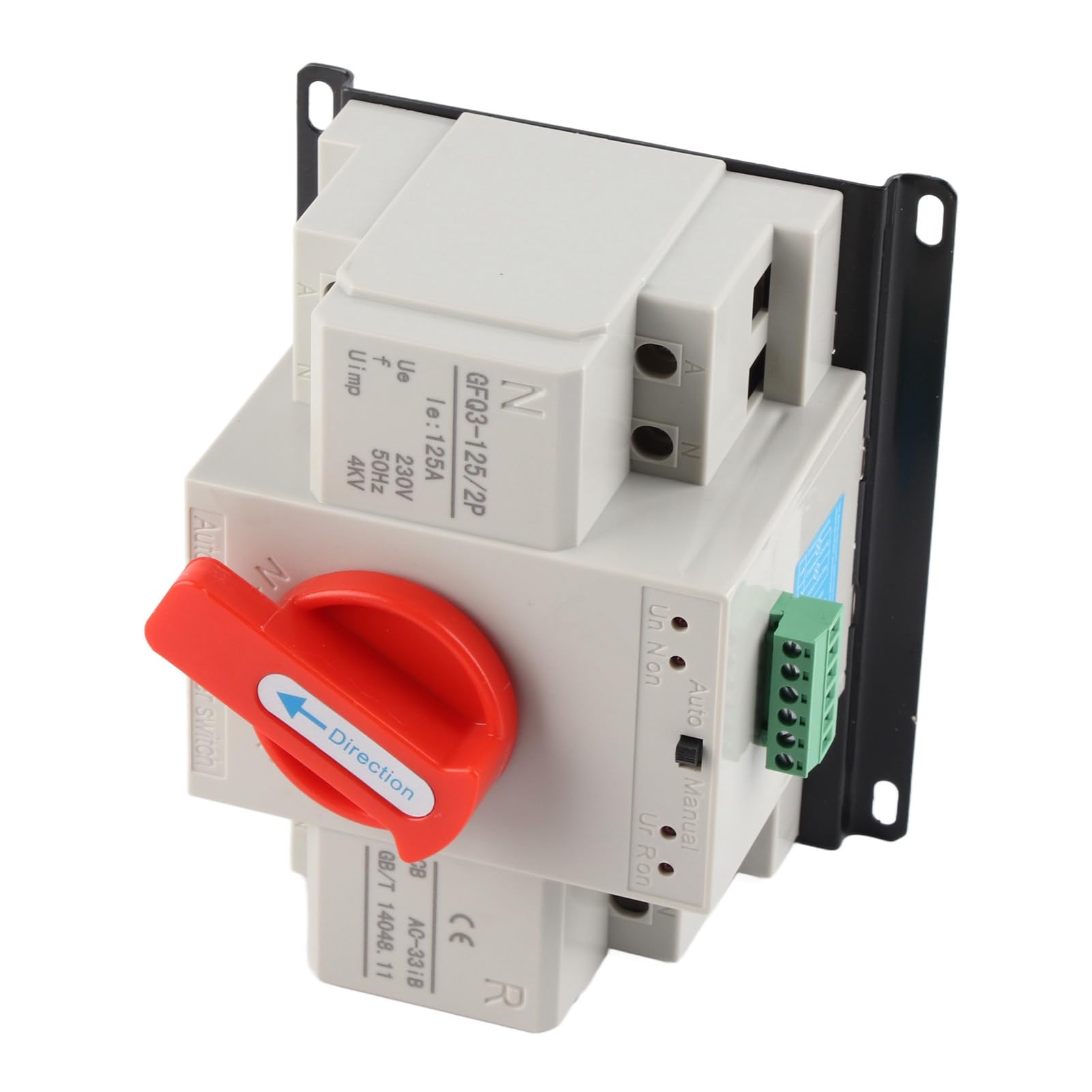 AC230V 125A Mini Interruptor de Transferencia Automática de Doble Potencia ATS 2P, Operación Manual, Protección Múltiple, Fácil Instalación, PC y Latón, para Hospital, Tienda,
