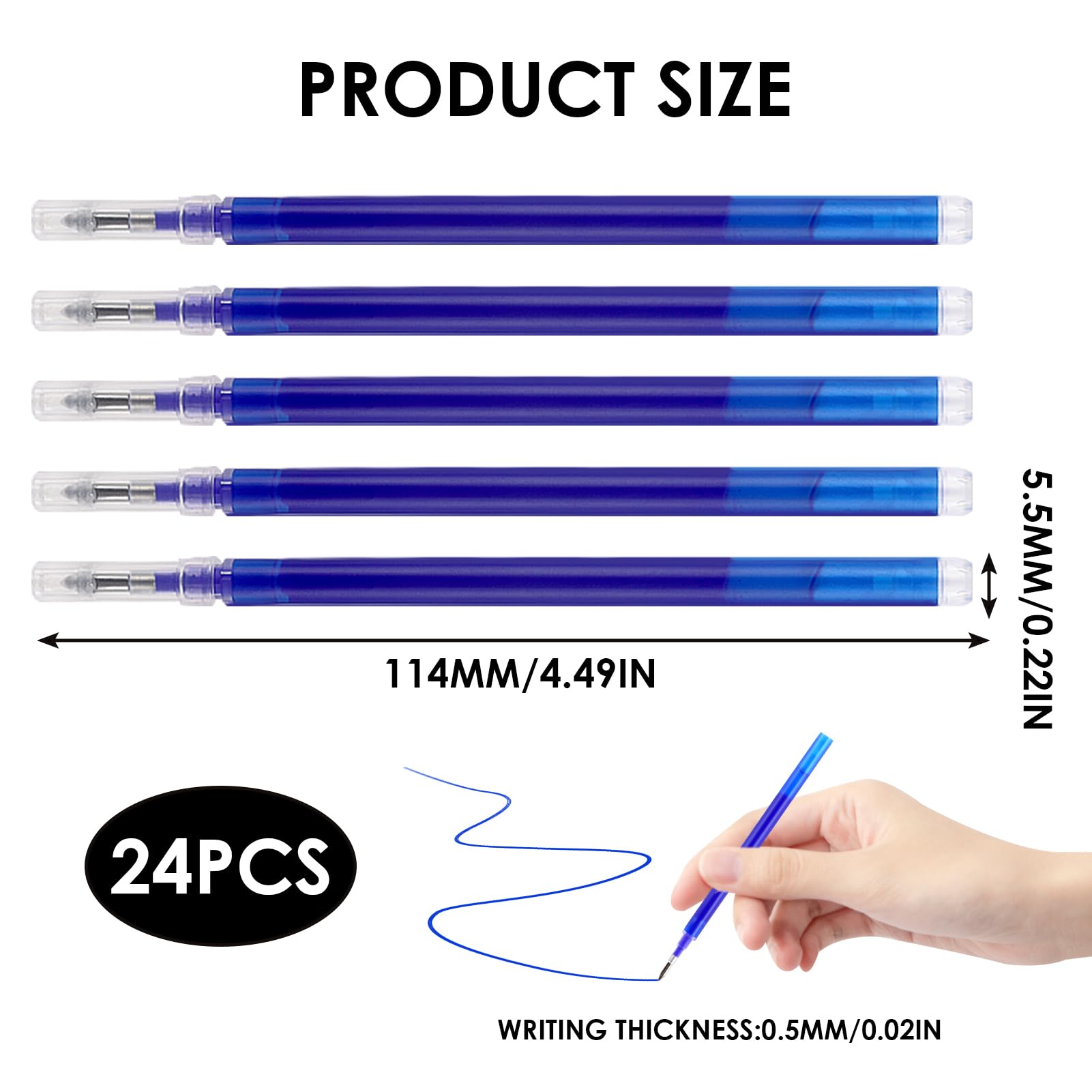 24 Pcs Erasable Pen Refills, Compatible with Pilot Frixion Pens, Blue Ink, 0.5 mm Stainless Steel Tip Erasable Rollerball Pen - Image 2
