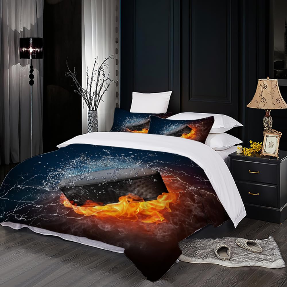 Eishockey Bettwäsche Aus Mikrofaser – 2-teilig Mit Reißverschluss, Weich, Für Single 135x200 Cm