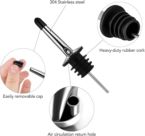 Miniatura 4 de Ruisita Paquete de 6 botellas de jugo de fruta y licor, recipientes de plástico con vertedor de botellas de acero inoxidable, boquilla cónica para