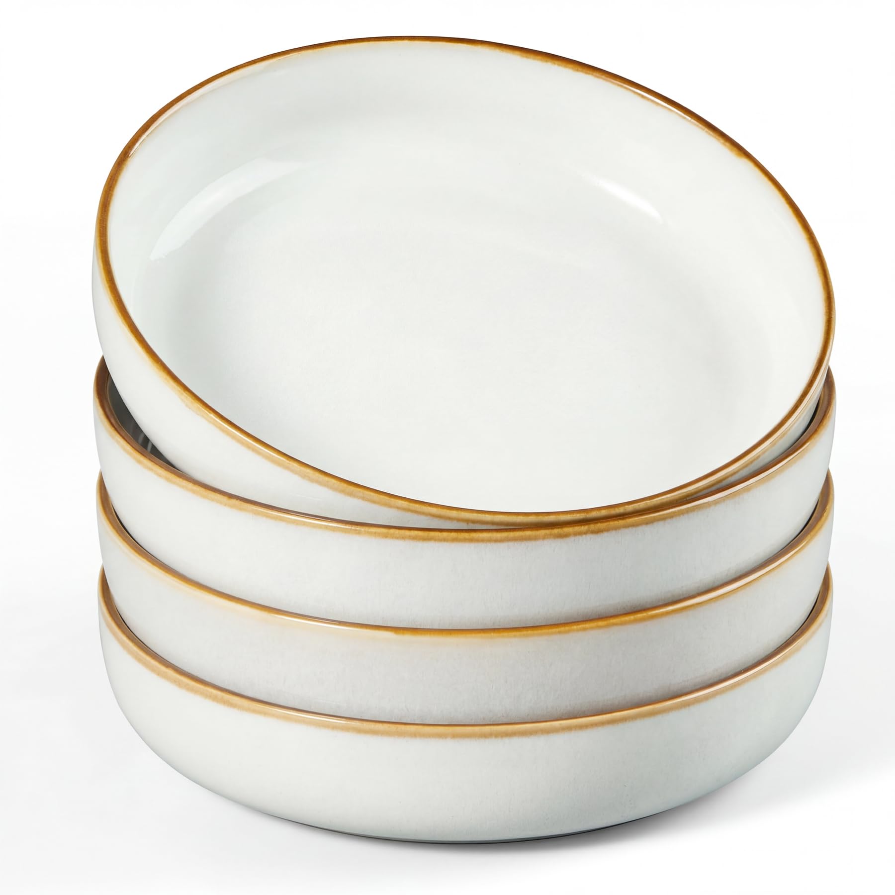 HaWare Pasta Bowls Set of 4, 35oz Stoneware Salad Plate for Kitchen, Reactive Glaze Ceramic Plate Bowls for Serving Soup, Chip and Scratch Resistant, Dishwasher & Microwave Safe, Pearl White