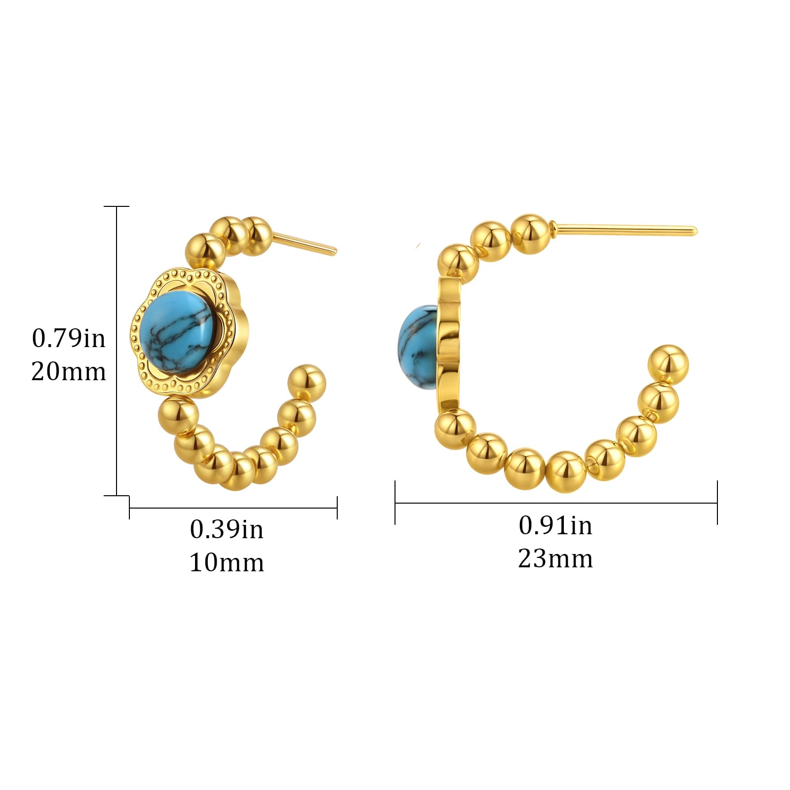 Orecchini a Cerchio Piccoli Turchese Placcato Oro 18 carati per Donna - Orecchini a Cerchio Aperti Boho Beach Estivi, Regali di Gioielli costieri