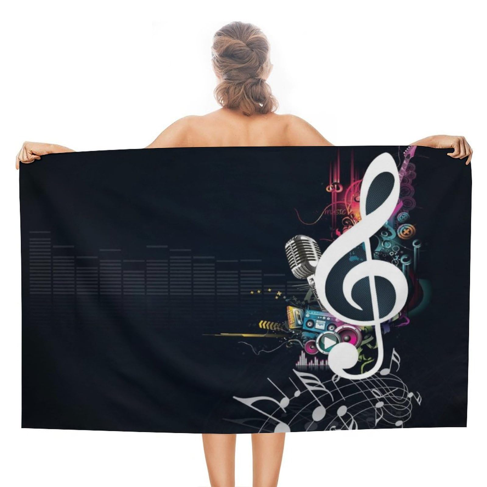 LEDFCVSU Beach Towel, Note Music Bath Towel, Absorbent Towel for Swimming, Sports, Travel