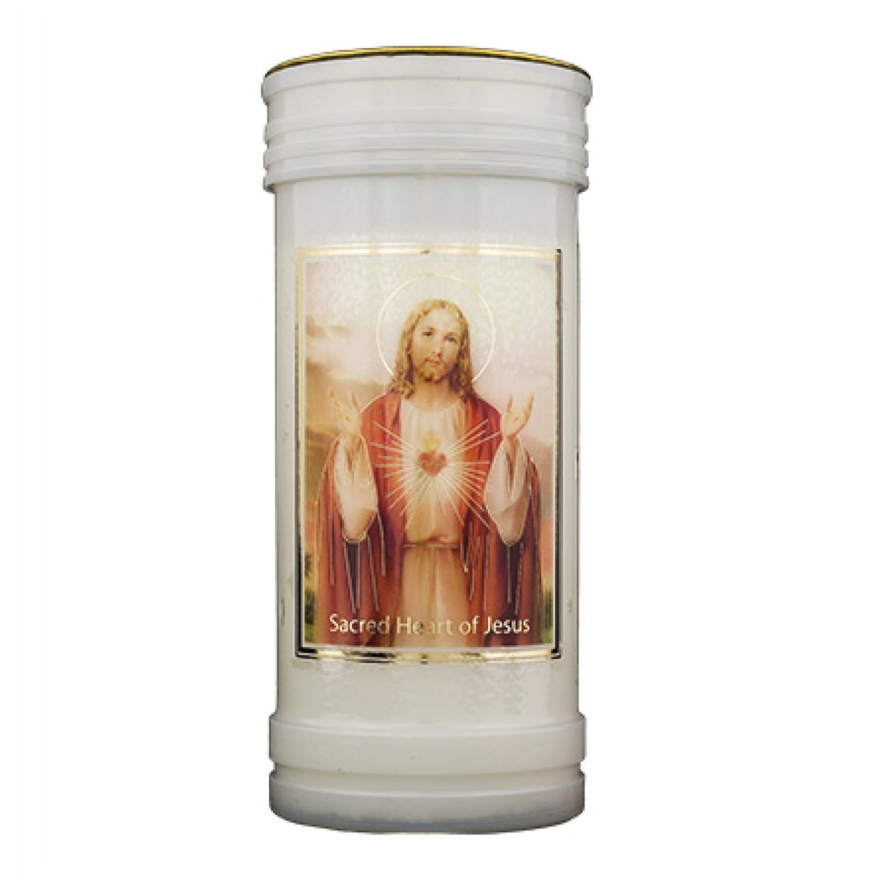 72 Hour Burn Candle in Holder 15cm White Candle (Sacred Heart of Jesus 9319)