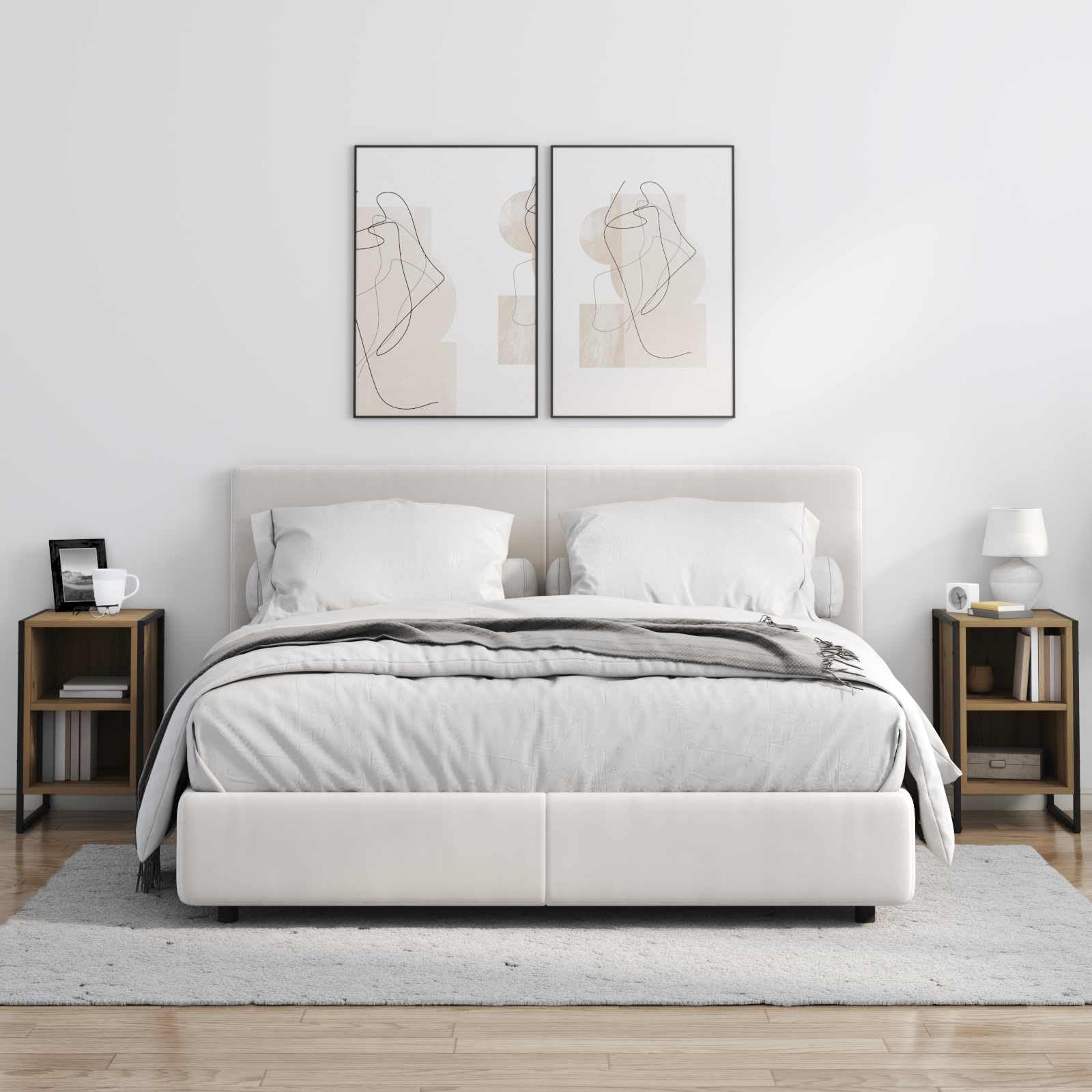 Générique 2-częściowy przemysłowy stolik nocny z drewna i stali, kompaktowy prostokątny 39,5 x 30 x 50 cm, nowoczesny design do sypialni