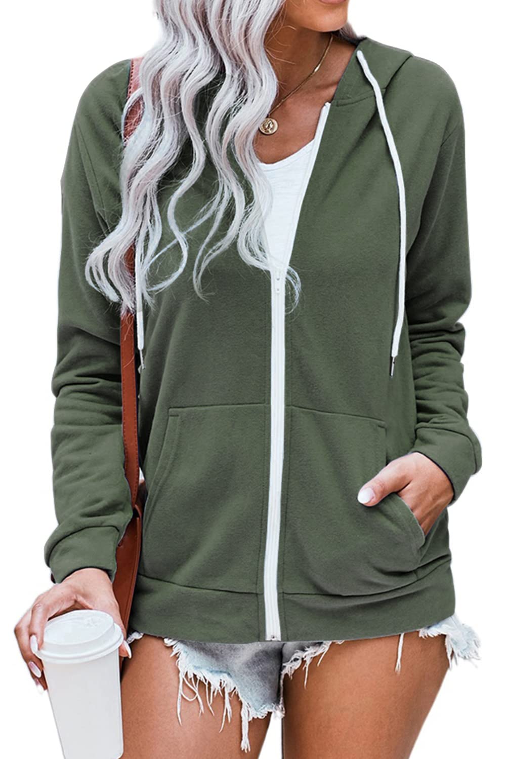 WROLEM Women Casual Full Zip Up Hoodie