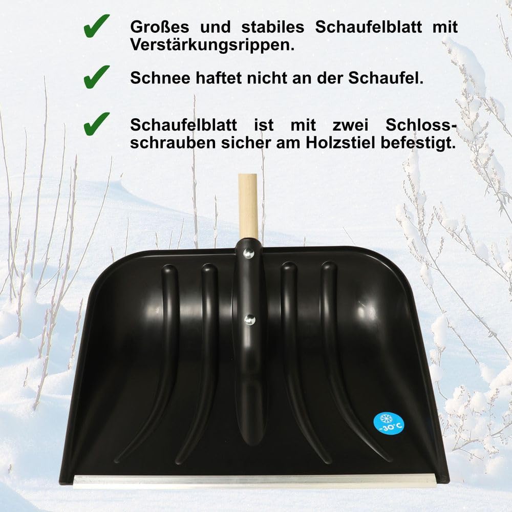MePla Pala da neve Smart 48 con manico in legno robusto e bordo in alluminio robusto – La pala è perfetta per l'inverno – Acquisto veloce ed economico