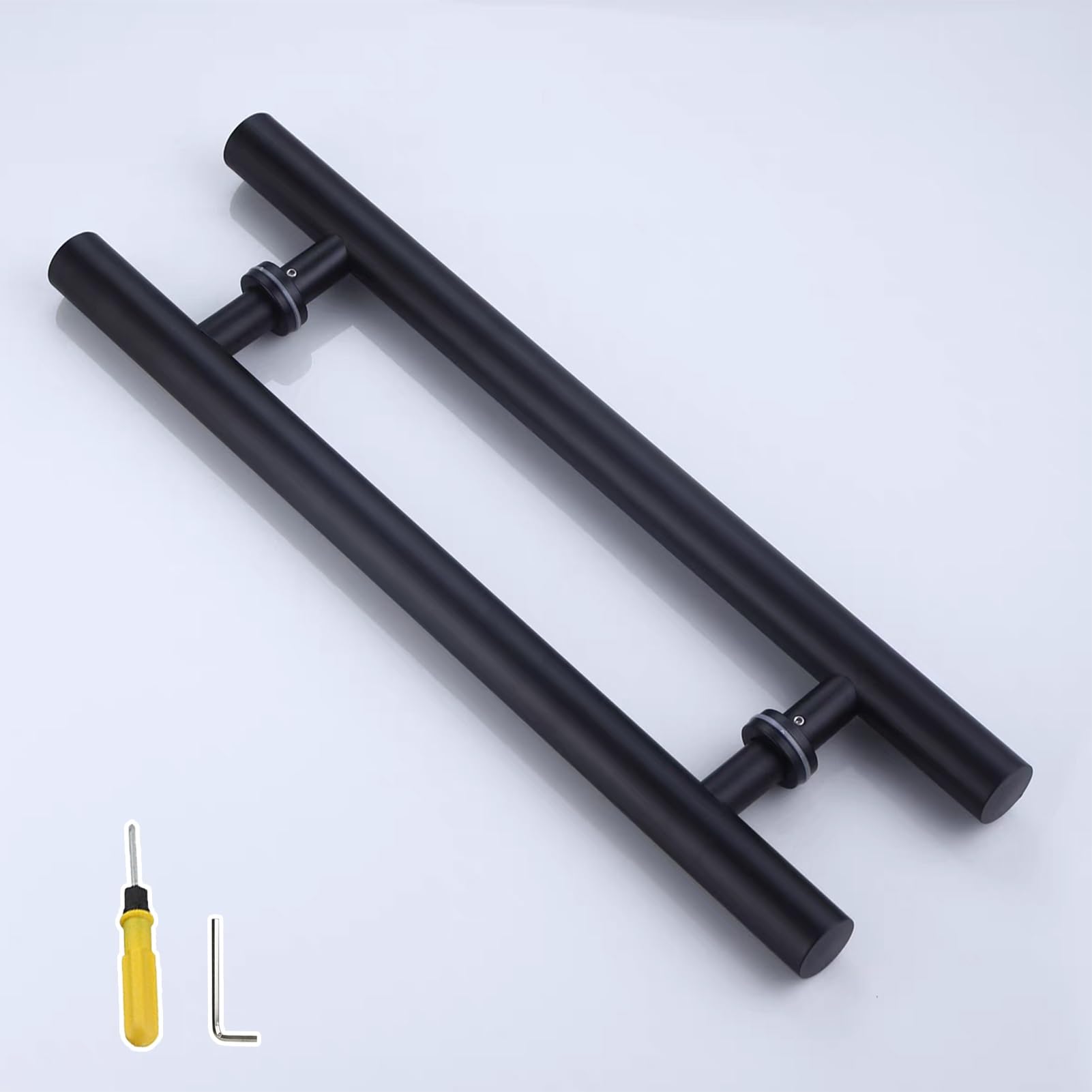 MXXQRHF Long Round Metal Push Pull Door Handles for Wooden/Glass Sliding Doors, Interior/Exterior Barn & Shower Door Handles, Black Finish, 150cm (59")
