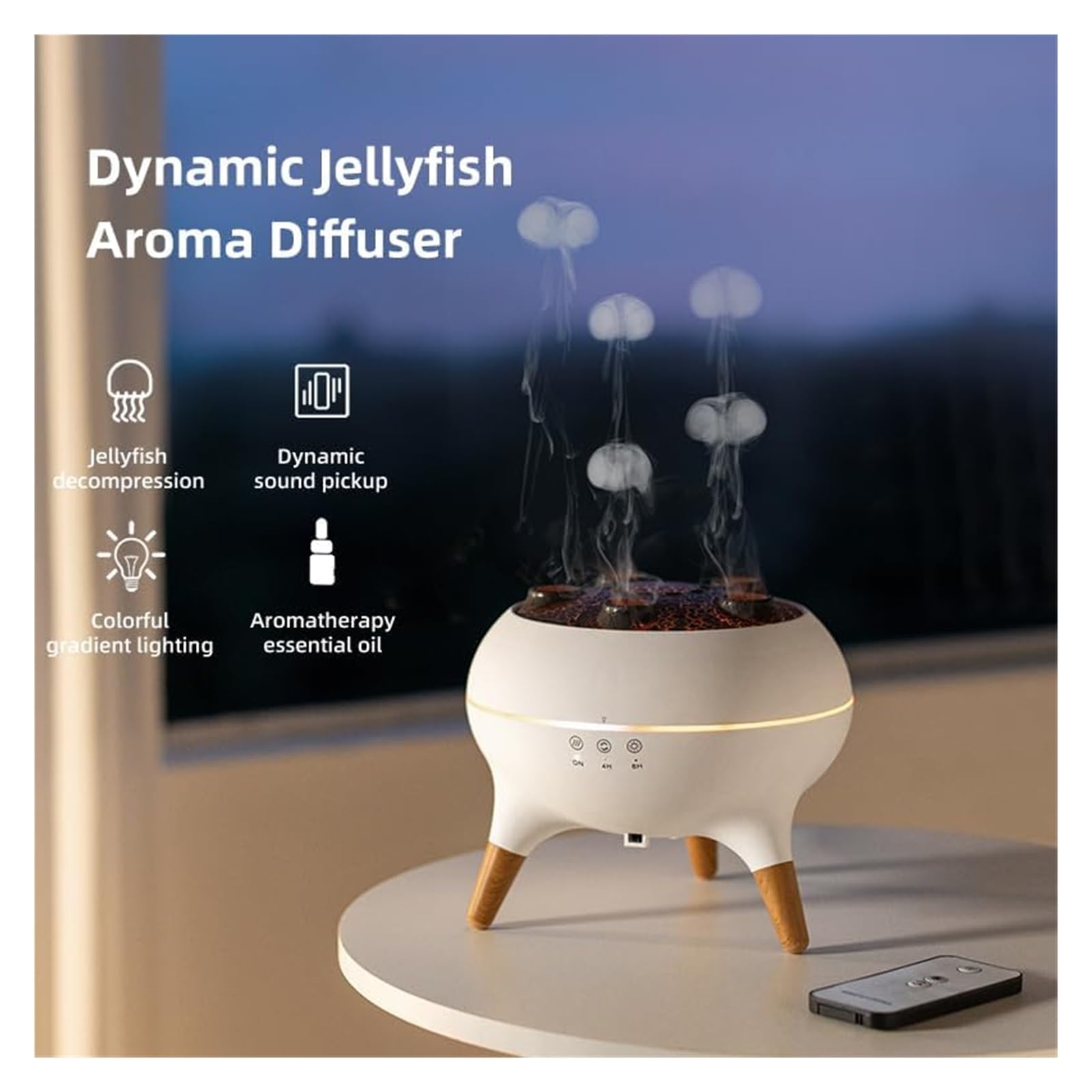 Dynamiczny nawilżacz meduzy, dyfuzor olejków eterycznych 250 ml, dyfuzor tańczący meduza LED, 7 kolorów, odpowiedni do sypialni i biura, pilota, timera 4/8, automatyczne wyłączanie