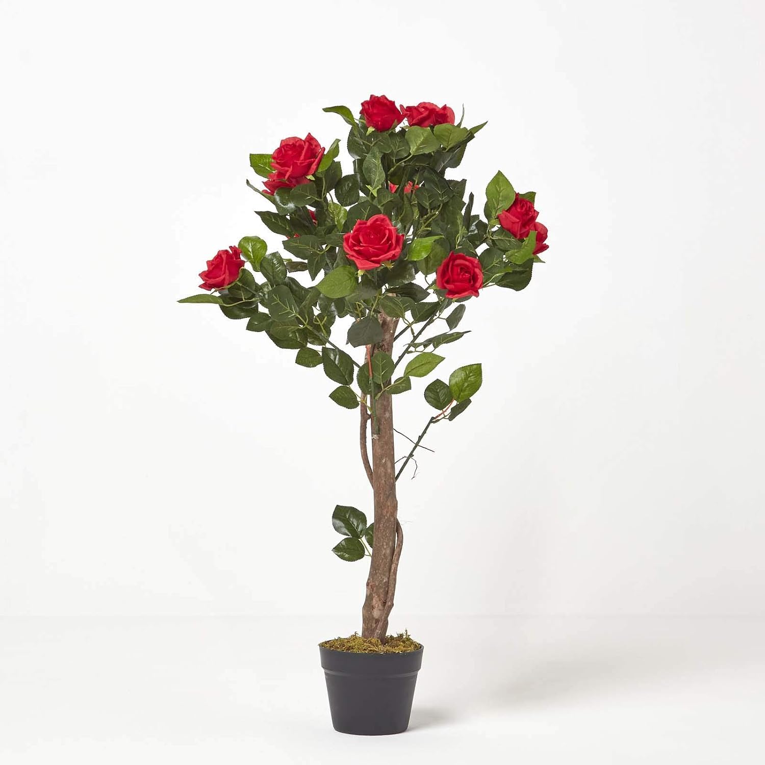 HOMESCAPES 3 ft Red Artificial Rose Tree Lifelike Red Petals and Leaves ...
