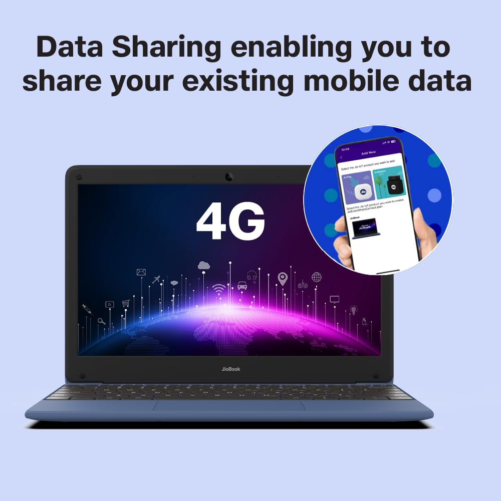 JioBook 11 with Lifetime Office/Android 4G Laptop Mediatek 8788 (JioOS) / Octa-core/ 4GB RAM / 64 eMMC Storage/Thin and Light Laptop (11.6 inch, 990 Grams)/ Dual Band WiFi +... - Image 4