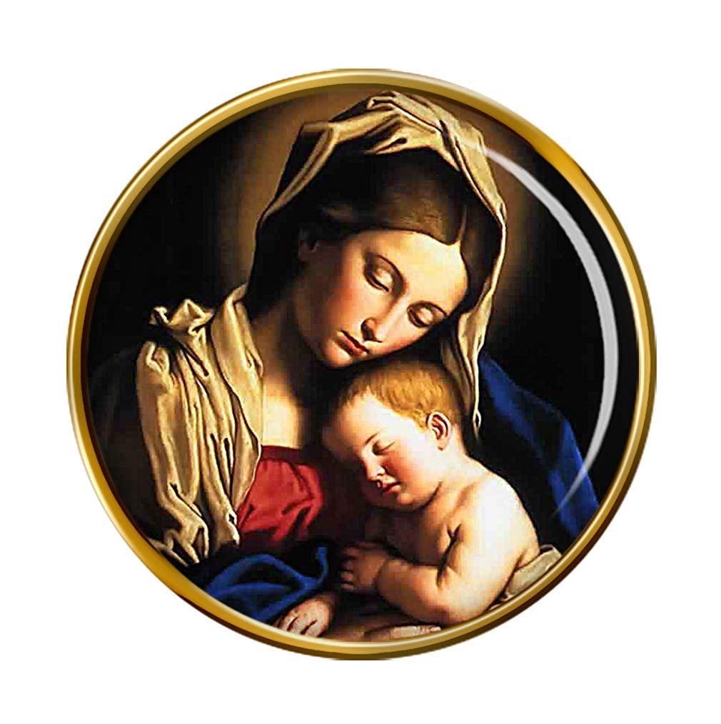 Family-Crests.com Men's Gold Holy Mother Mary And Baby Jesus Pin Badge