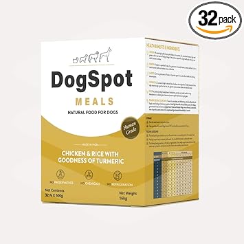 DogSpot Meals, Fresh Dog Food Recipe, Chicken, Rice, Vegetables & Turmeric Formula, Wet Food for Giant Dogs, 500 gm Pouch (Pack of 32)
