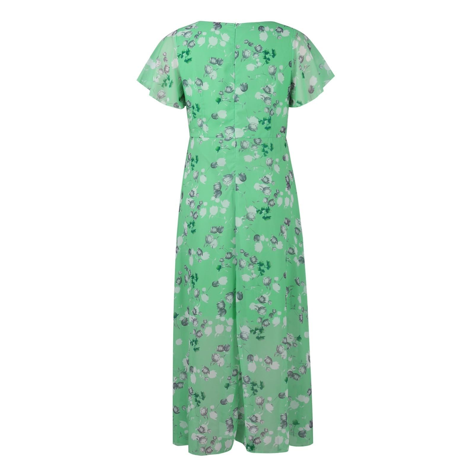 Vestidos de verano para mujer, estilo casual, de gasa, con vuelo, manga corta, con volantes, floral, cita, noche, cuello en V, a la moda, primavera, trabajo, cóctel, elegante, vestidos de verano para