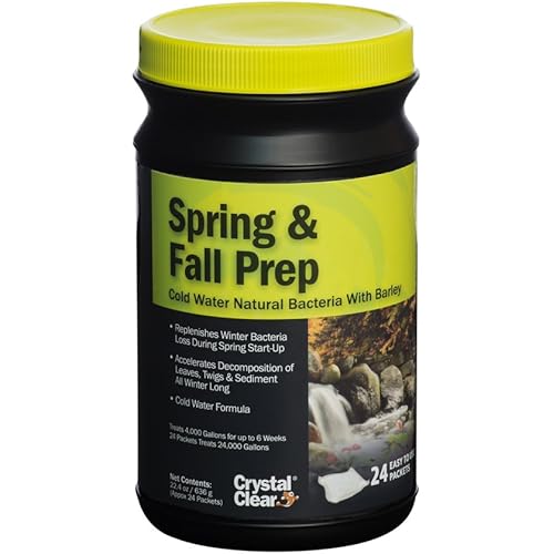 CrystalClear Spring & Fall Prep - Cold Water Natural Bacteria with Barley - 24 Packets Treats Up to 24,000 Gallons
