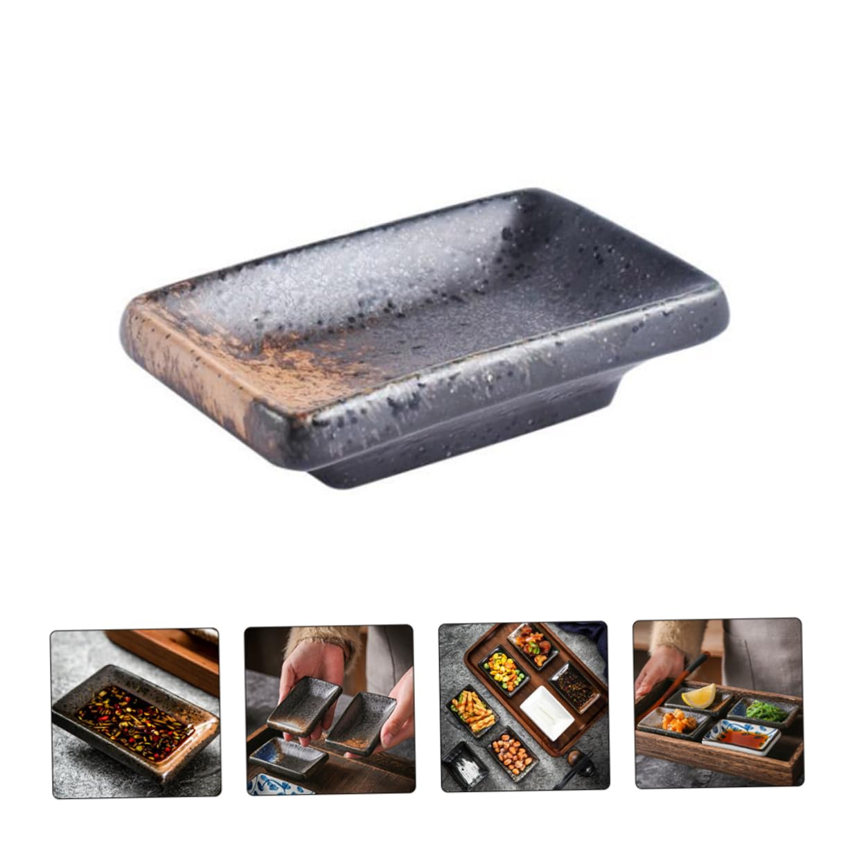 MAGICLULU Piatti Rettangolari Per Salsa Di Soia in Ceramica Set Di 4 Contenitori Mini Per Condimenti Adatti Per Casa E Ristorante Facili Da Pulire 3.5X2.4X1 Pollici