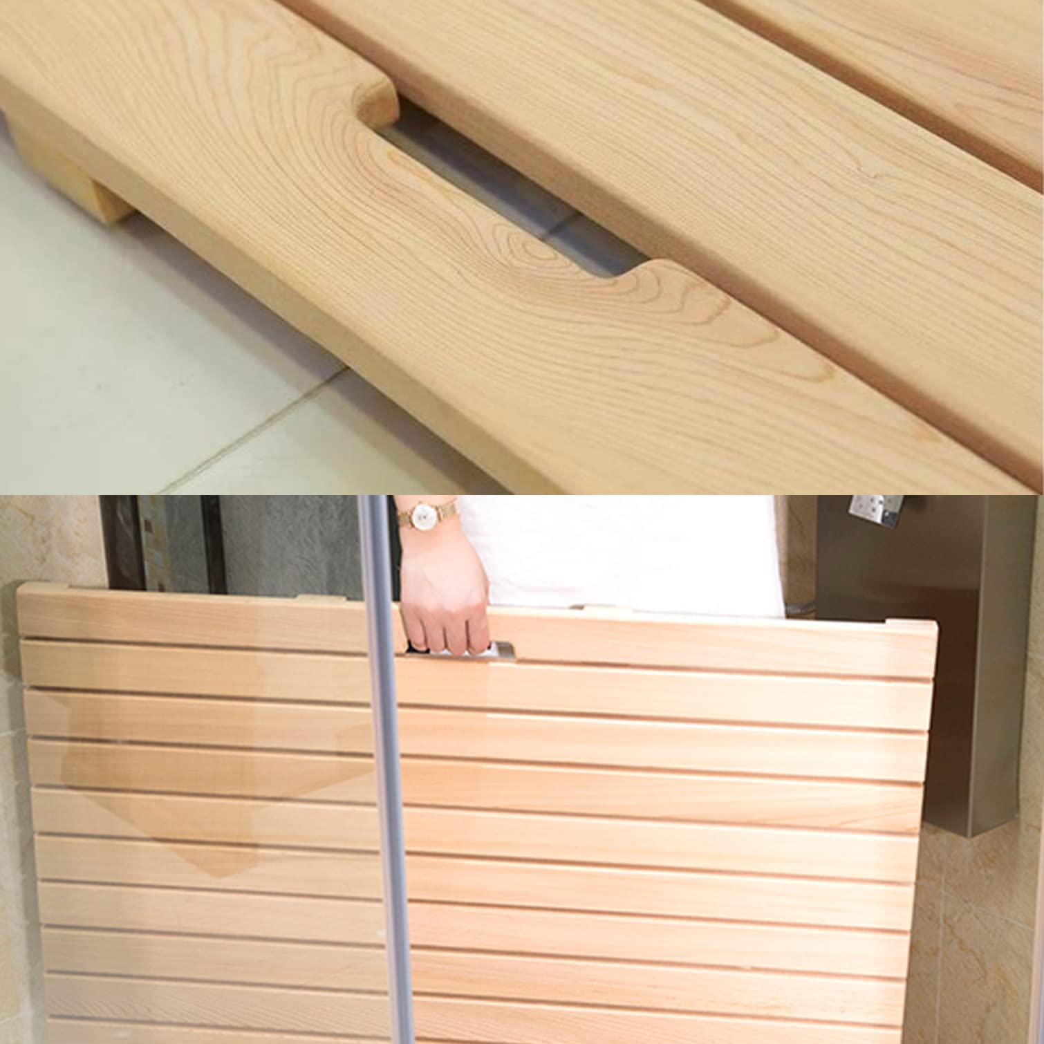 Tapis de Bain de Douche en Bois Naturel,Tapis Salle de Bain,Caillebotis Douche Bois,Antidérapant Sol Tapis,Tapis de Douche pour Intérieur ou Extérieur,Facile à Nettoyer (65 * 90cm,Light Color)