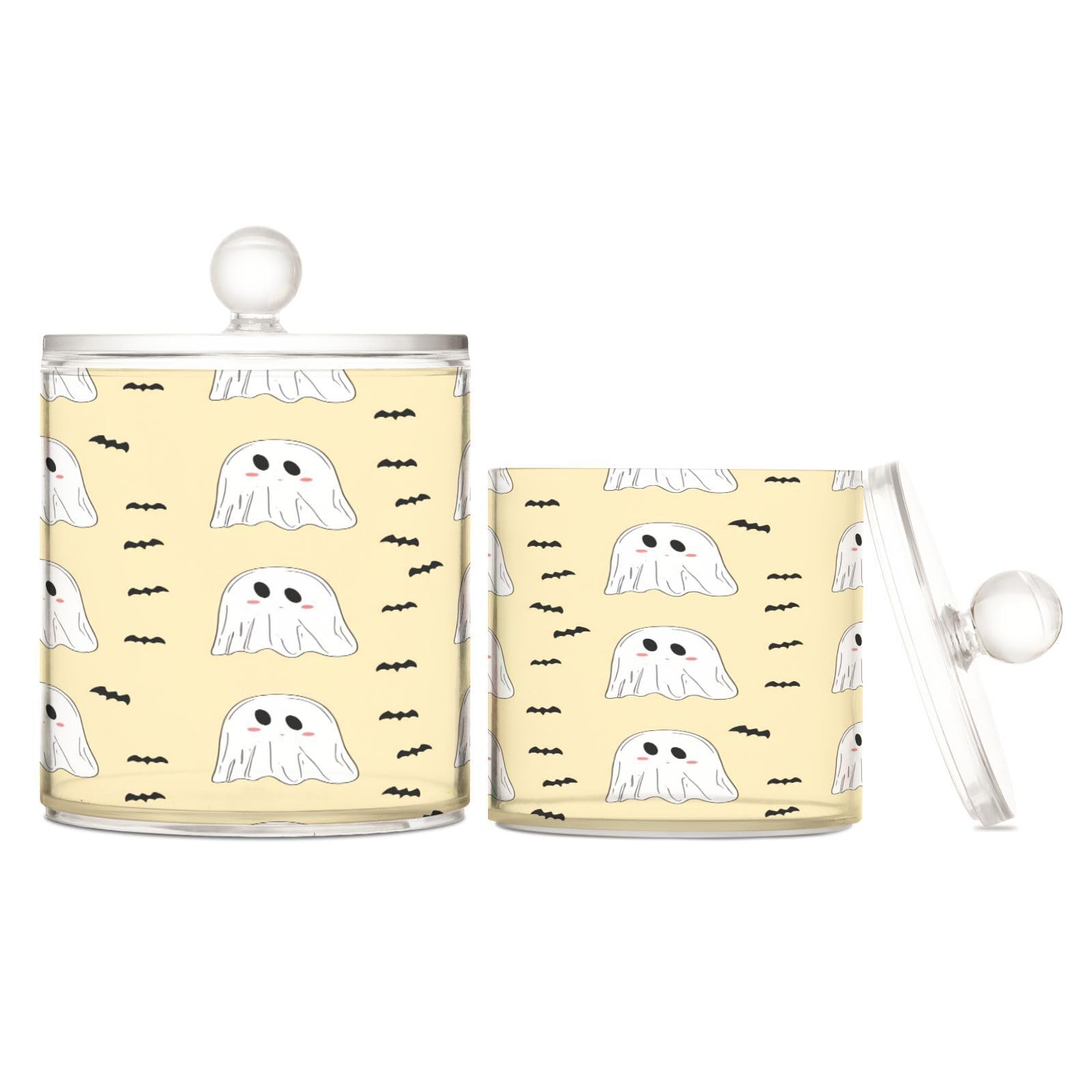 BOESI Bathroom Organizer Set of 2, Cotton Swab Caddy with Lid Dispenser, Halloween Ghosts and Bats