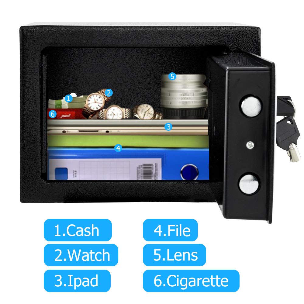 Mini Electronic Safe Box With Digital Keypad & Keys – Small Home Safe For Cash, Jewelry, Passports, With Coin Slot, 6.7x9.1x6.7 Inches
