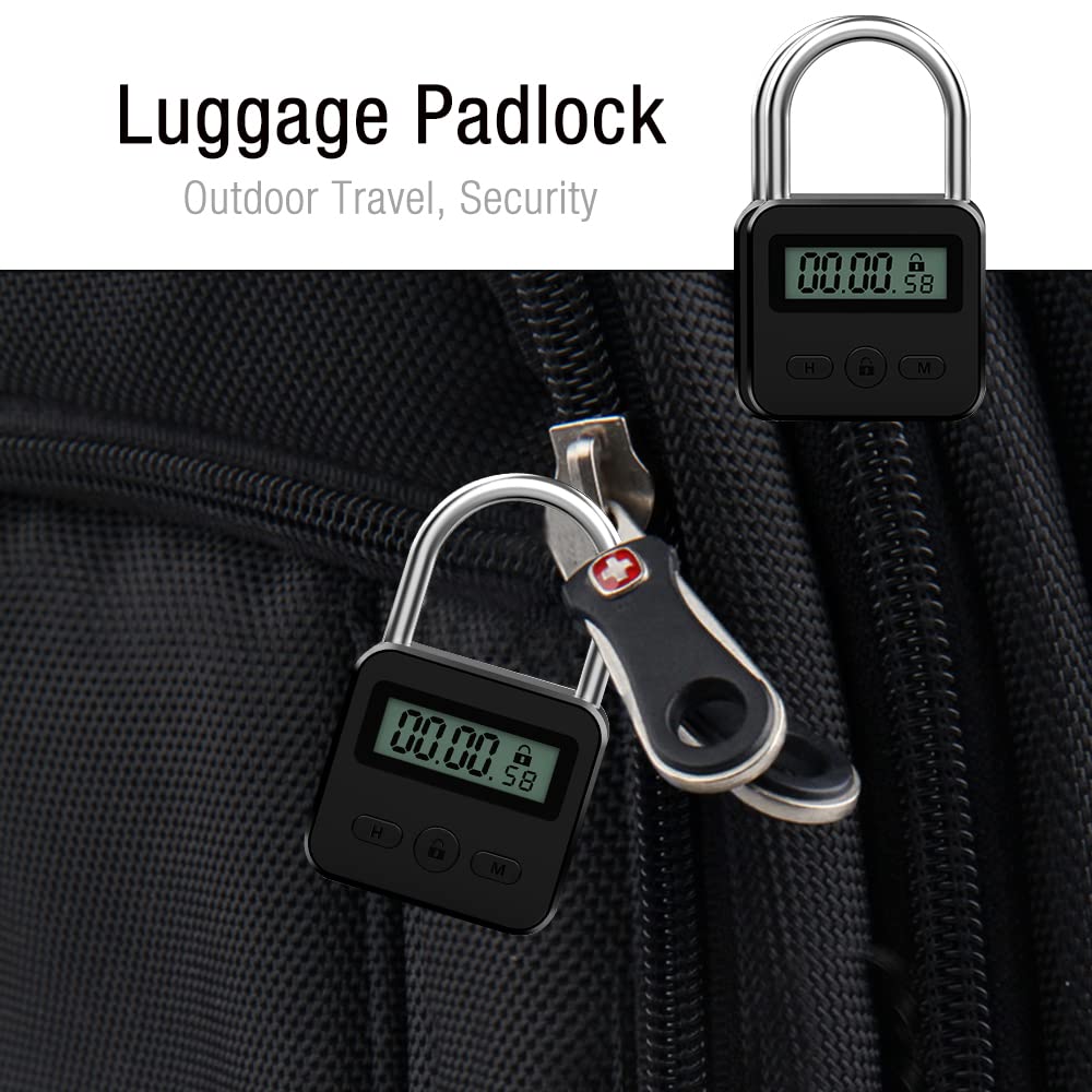 CWOQOCW Timer Vorhängeschloss - Elektronisches Zeitschloss Mit LCD Display, USB-ladbar