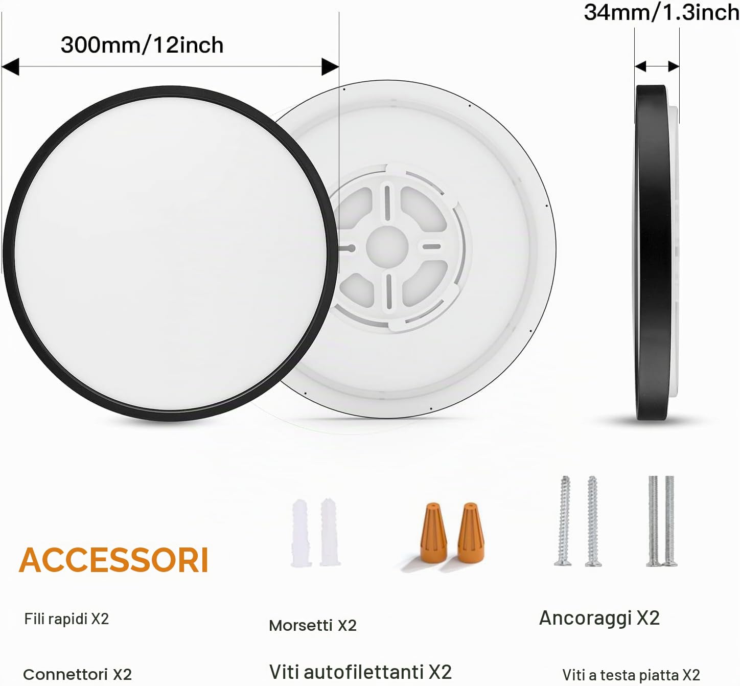 ANTENLICHT Lampada da soffitto LED Smart 24 W, compatibile con Alexa e Google Assistant Ø30 cm, controllabile tramite app con 16 milioni di colori fai da te,plafoniera WiFi con telecomando per camera